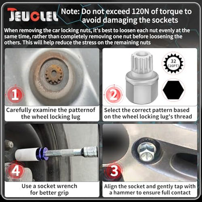 32/16PT Wheel Locking Nut Key for BMW, Anti-Theft Lug Nut Removal | Wheel Lock Nut Socket Adapter, Anti-Theft Screw Remover, Hand Repair Tool, Tyre Fitting, garage - size: 32/16Pt Key