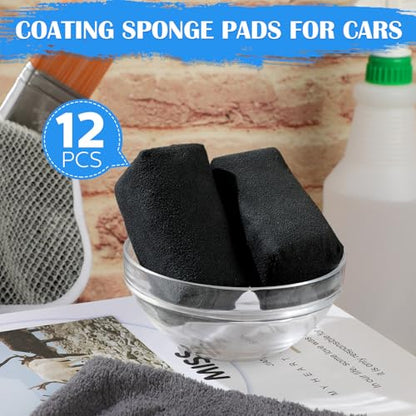 Riakrum 12 Pack Microfiber Applicator Pads Suede Car Detailing Sponge Ceramic Coating Applicator Pads Coating Sponge for Cars Graphene Metal Plastic Trim Ceramic Spray Applying Wax (Black) - color: Black