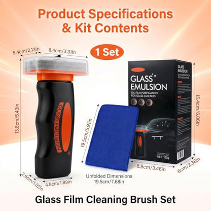 Glass Cleaner for Car Windshield - Oil Film Remover, Glass Emulsion Cleaner Kit with Microfiber Towel, Car Window Cleaner Removes Road Film Water Spots, Windshield Glass Guard Protection (100g)