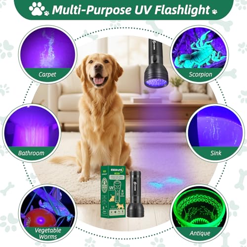 ESCO LITE Black Light for Pet Urine Detection UV Flashlight 395nm Pet Urine Detector Light for Cat Pee and Dog Stains Carpets Floors - size: 51 LED