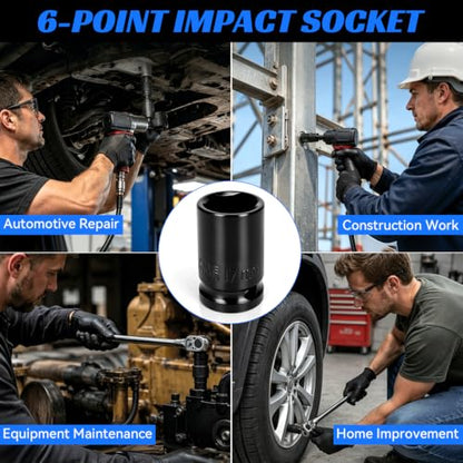 2PCS 17mm Impact Socket 1/2" Drive, 6 Point Metric Shallow Socket, CR-V Steel Heavy Duty Impact Wrench Socket for Automotive Repair - size: 17mm