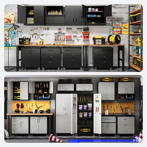 Metal Tool Cabinet,Garage Storage Cabinet System,Wall Cabinet & Locking Rolling Tool Cabinet with Doors and Adjustable Shelves,Steel Tool Cabinets for Home - color: Black
