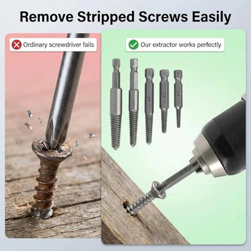 5-Piece Screw Extractor Set, Damaged & Stripped Screw Remover, Broken Bolt Extractor Kit, 1/4 Inch Hex Shank Drill Bit Tools for Home Use and DIY Projects
