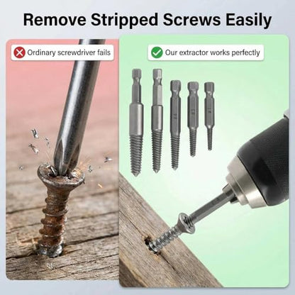 5-Piece Screw Extractor Set, Damaged & Stripped Screw Remover, Broken Bolt Extractor Kit, 1/4 Inch Hex Shank Drill Bit Tools for Home Use and DIY Projects