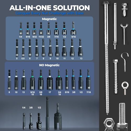 toolant 34pcs Impact Magnetic Nut Driver Set & 52-Piece S2 Steel Screwdriver Bit Set - size: 86 Piece