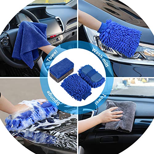 22Pcs Car Wash Cleaning Tools Kit Car Detailing Set with Olive Green Canvas Bag Collapsible Bucket Wash Mitt Sponge Towels Tire Brush Window Scraper Duster Complete Interior Car Care Kit