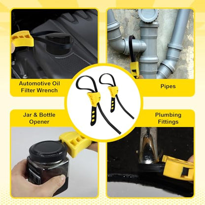 2 Pack Adjustable Rubber Strap Wrench Set 6" & 8" Heavy-Duty Tool for Oil Filter Plumbing Pipe Jar Opener Water Filter Sink & Faucet Non-Slip Adjustable Belt Wrench Tool