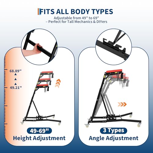 Top Automotive Creeper, 400LBS Capacity Adjustable Mechanic Creeper (49.2"-68.9") with Locking Wheels & Tool Pouch, High Top Car Creeper for Truck, SUV, Garage Repair - color: Black