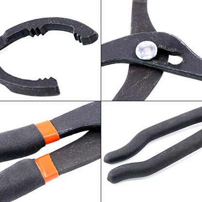 Glarks Universal Oil Filter Wrench Set, A 12-Inch Long Handle Grip Pliers with A 3 Jaw 2-Way Remover Tool, Adjustable Oil Filter Wrench for Car, Motorcycle and Trucks Use