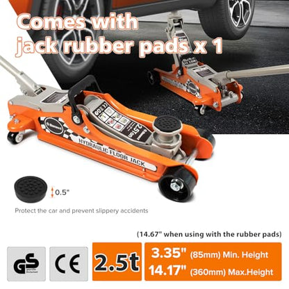 2.5 Ton Low Profile Racing Floor Jack, Heavy Duty Steel Construction, Lifting Range 3.35"-14.17" - size: 2.5 Ton Basic model