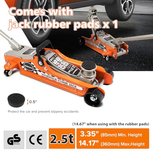 2.5 Ton Low Profile Racing Floor Jack, Heavy Duty Steel Construction, Lifting Range 3.35"-14.17" - size: 2.5 Ton Basic model
