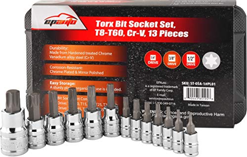 EPAuto Torx Bit Socket Set, Star Socket T8-T60, Cr-V, 13 Pieces - size: Torx Bit- 13 Pieces