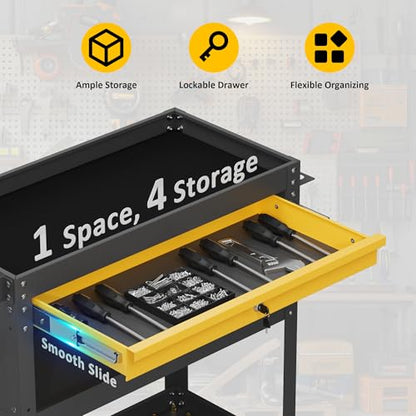4-Tier Heavy Duty Rolling Tool Cart with Drawers & Pegboard – 420 lbs Capacity Steel Utility Cart on Wheels, Lockable Work Cart for Mechanic, Garage, Workshop - size: 4-LAYER-A (ONE DRAWER)