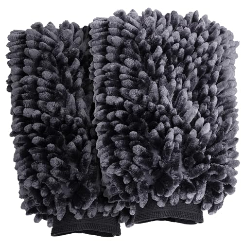 VIKING Car Wash Mitt, Microfiber for Car Cleaning, Premium Chenille, Black, 10 inch x 8 inch, 2 Pack - color: Black