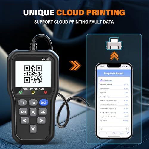 BluSon YM319 OBD2 Scanner Diagnostic Tool with Battery Tester, Check Engine Fault Code Reader with Live Data, Cloud Printing, DTC Lookup, Freeze Frame, Scan Tool for All OBDII Protocol Cars Since 1996 - color: Black