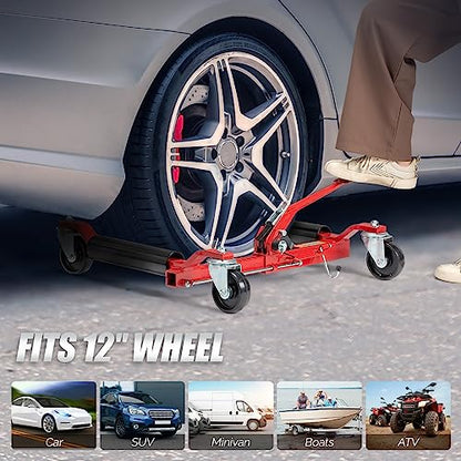 TUFFIOM Car Wheel Dolly Jack Set of 4, Mechanical 6000-lbs Car Skates, 12'' Wheel Vehicle Positioning Jack, Heavy Duty Rollers with Ratcheting Foot Pedal for Tire Auto Repair Moving, Red - color: Red, Set of 4