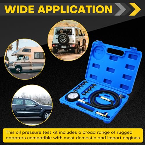 Oil Pressure Tester Kit | 0-140 PSI Engine Cylinder Oil Pressure Diagnostic Tester Tool Set with Hose Adapters for Cars ATVs Trucks Use