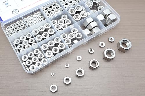 420 Pack SAE Hex Nuts Assortment Kit, 2#56 4#40 6#32 8#32 10#24 10#32 12#24 1/4"-20 5/16"-18 3/8"-16 7/16"-14 1/2"-13 304 (A2-70) Standard Inch Coarse Thread Hardware Nuts - size: SAE (420Pcs)