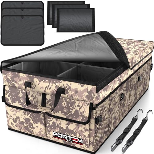 FORTEM Trunk Organizer For SUV Car Trunk Organizer, Foldable Storage, Car Accessories for Women Men, Collapsible Bag, 600D Oxford, Non Slip Bottom, Straps, Soft Cover (85L) - color: Desert Camo, size: XL (85L)