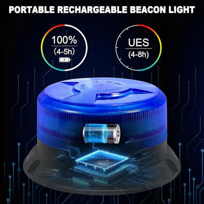 AnTom Magnetic Wireless Strobe Light Blue Warning Beacon Light for Trucks | Rechargeable Waterproof Emergency Safety Rooftop 9 Modes Rotating Flashing Lights for Volunteer Firefighter POV, Highway Hero - color: Blue