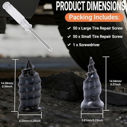 Spiral Rubber Tire Repair Nails, 100 PCS, Black Universal Puncture Repair | for Car Truck Motorcycle Tractor