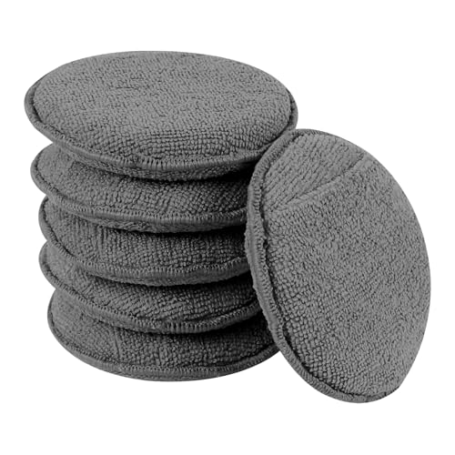 Hovom 6PCS Microfiber Wax Applicator, 5" Round Applicator Pads, Soft Automotive Waxing Foam Pads, Buffing Pads for Car Cleaning, Polishing and Detailing, Reusable Car Wash Sponge (Dark Gray) - color: Dark Gray