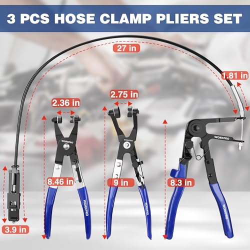 WORKPRO 3-Piece Hose Clamp Pliers Set with Pouch - 27" Long Reach Wire Spring Hose Clamp Plier & Angled Spring Clamp & Flat Band Pliers for Removal, Installation of Ring - style: 3-Piece with Pouch