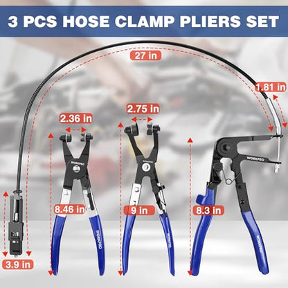 WORKPRO 3-Piece Hose Clamp Pliers Set with Pouch - 27" Long Reach Wire Spring Hose Clamp Plier & Angled Spring Clamp & Flat Band Pliers for Removal, Installation of Ring - style: 3-Piece with Pouch