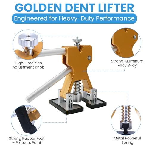 97 PCs Dent Puller Kit, PDR Tools-Car dent pop Out Tool kit | Paintless Dent Removal Kit with Golden Lifter, Bridge Puller, Slide Hammer T-Bar, Suction Cups, Glue Gun, Puller Tabs etc.