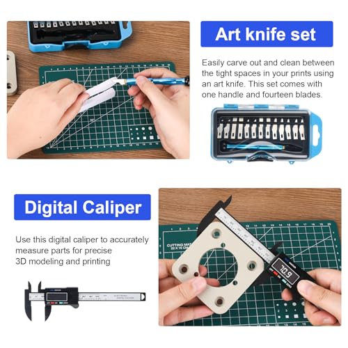 KuanStore 3D Printer Tools Kit, 3D Printing Accessory with 55Pcs Includes Deburring Tool, Caliper, Art Knife Set, Tube Cutter, Storage Bag Suitable for 3D Print Removing, Cleaning | Includes Deburring Tool, Caliper, Art Knife Set, Tube Cutter, Storage Bag