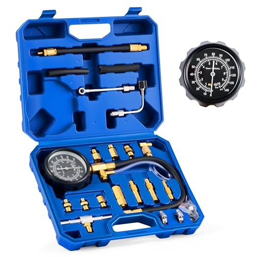 OMT Fuel Injection Pressure Tester Kit With 140 PSI Gauge, Quick Fittings | Durable Brass & Aluminum Connectors; Gasoline Pump Diagnostic Hoses; Vehicle Maintenance; For Professional Auto Mechanics