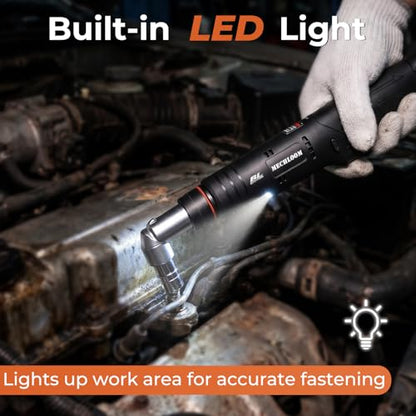 1/2" Brushless Right Angle Wrench 360 Rotating 160Nm, 2 Batteries | 6-Speed Control (800-3000 RPM), 4-Level LED Fuel Gauge, Includes 20pcs Sockets & Bits, 3500 IPM High Torque, Pro Tool Case