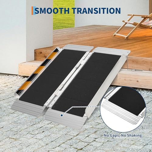 Portable Wheelchair Ramp Heavy Duty Aluminum Folding Ramp w/Non-Slip Surface, 600Lb Capacity, Threshold for Home Steps, Scooter for Car, Doorways, Curbs & Stairs (Foldable, Lightweight, Safety Lock) - size: 2 ft