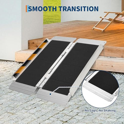 Portable Wheelchair Ramp Heavy Duty Aluminum Folding Ramp w/Non-Slip Surface, 600Lb Capacity, Threshold for Home Steps, Scooter for Car, Doorways, Curbs & Stairs (Foldable, Lightweight, Safety Lock) - size: 2 ft