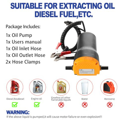 12V 60W Electric Oil Extractor Pump, Auto Overload Protection Oil Change Transfer Pump, Portable Fluid Scavenge Suction Pump for Motor Oil, Gear Oil, Diesel, Cars, Boats, ATVs
