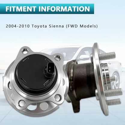 512280 Rear Wheel Bearing Hub Assembly for Toyota Sienna 2004-2010 FWD | Eliminates Noise, Fixes ABS & Hub Issues, Simple Installation, Direct Bolt-On, OEM Quality, No Warning Lights, DIY Friendly - size: 512280