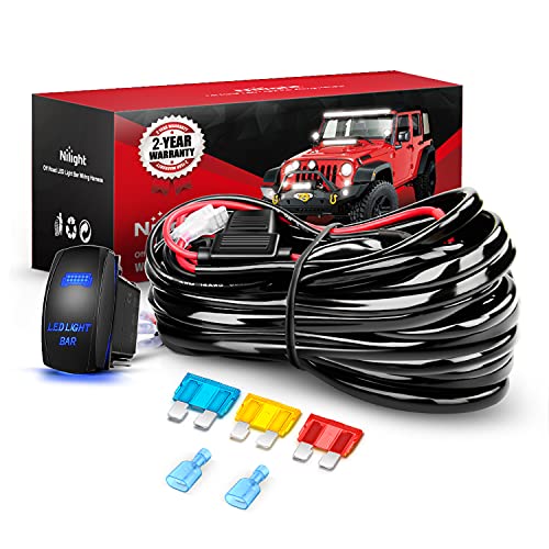 Nilight 10014W LED Light Bar Wiring Harness Kit 14AWG Heavy Duty 12V 5Pin Rocker Laser On Off Waterproof Switch Power Relay Blade Fuse-1 Lead, 2 Years Warranty - color: 14AWG Wiring Harness -1 Lead