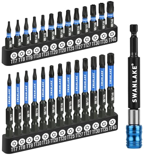 SWANLAKE Impact Torx Bit Set, 27-piece (TT7-TT40) 1''&2'' Security Tamper Proof Magnetic Screwdriver Bits, CNC Machined Tips, S2 Steel Long Torque Star Bits with 4'' Impact Bit Holder and Storage Box - style: Upgraded Version