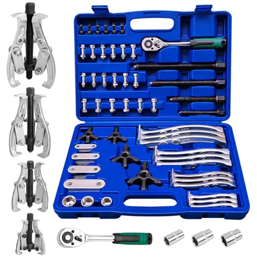 3" 4" 6" 8" Gear Puller Set,2 Jaw & 3 Jaw Bearing Puller Kit with Reversible Jaws,Cr-V Steel Heavy Duty Pulley Puller Tool for Internal External Bearing Gear Pulley Flywheel Removal. - color: Blue