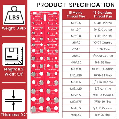 Thread Checker, Rustproof Nut and Bolt Thread Checker, Wall-Mountable Bolt Size Finder Tool, 30 SAE & 30 Metric Thread Gauge, Bolt and Nut Sizer for Quick Measurement - size: 30 Thread Checker