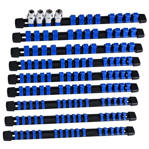 Socket Organizer Set 9PCS ABS Socket Holder Kit, 1/4-Inch x 48 Clips, 3/8-Inch x 45 Clips, 1/2-Inch x 36 Clips Socket Set Organizer, Drive Socket Tray, Socket Holders Clip Socket Rail, Blue - color: Blue, size: 9PC 1/4x3,3/8x3,1/2x3