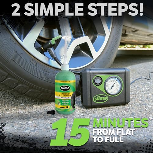 Slime 50107 Flat Tire Puncture Repair, Smart Spair, Emergency Kit For Car Tires, Includes Sealant And Tire Inflator Pump, Suitable For Cars And Other Highway Vehicles, 15 Min Fix - size: No Size, style: Smart Spair