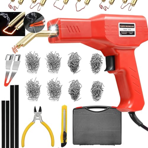 Plastic Welder,2 in 1 Plastic Welding Repair Kit with 1000pcs Hot Staples,4pcs Plastics Welding Rods,knife,Plier, Hot Staples Weld Gun Repair Kit for Car Bumper And Most Plastics(Red) - color: Red, size: 150w
