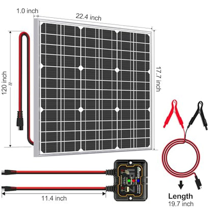 SOLPERK Solar Panel Kit 50W 12V, Waterproof Solar Battery Trickle Charger Maintainer + Smart MPPT Controller + Adjustable Mount Bracket for Boat Car RV Motorcycle(Without Mounting Bracket) - size: 50W MPPT Kit