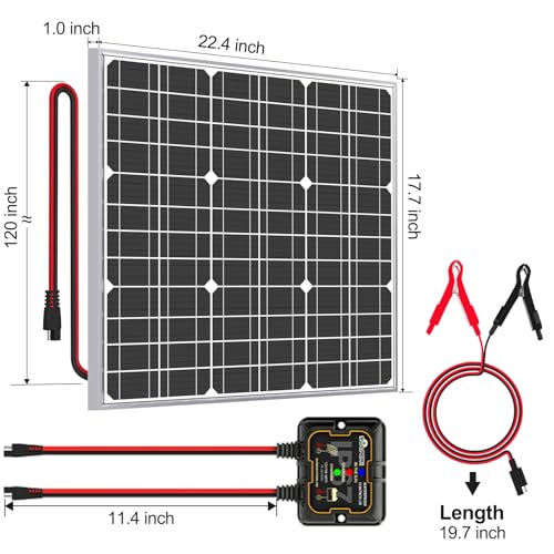 SOLPERK Solar Panel Kit 50W 12V, Waterproof Solar Battery Trickle Charger Maintainer + Smart MPPT Controller + Adjustable Mount Bracket for Boat Car RV Motorcycle(Without Mounting Bracket) - size: 50W MPPT Kit