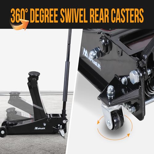 APlusLift FE400B 4 Ton Low Profile Steel Racing Floor Jack Lift Up To 21" | ASME PASE-2019 certified dual piston quick lift design, 3-15/16" minimum height, 360° swivel casters perfect for racing cars