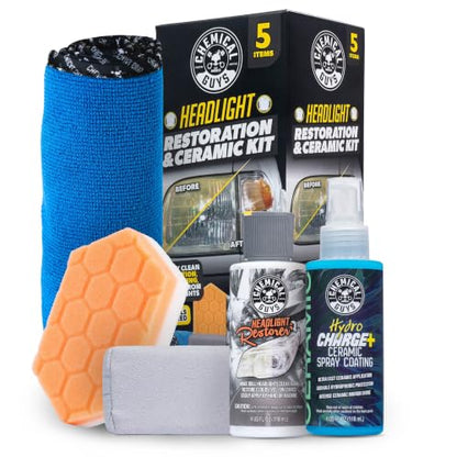 Chemical Guys Headlight Restoration and Ceramic Protection Kit | For yellowed and oxidized headlights, complete DIY system, DIY system to restore clarity and add ceramic protection - style: Headlight Restorer Kit