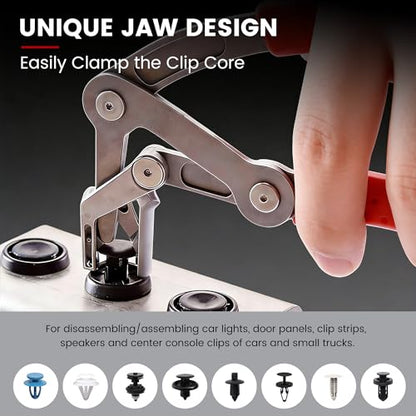 Car Clip Pliers, Professional Auto Trim Removal Tool Ergonomic Panel Clip Pliers for Automotive Plastic Fasteners, Push Pin & Door Clip Removal, Rust-Resistant Alloy Steel for Damage-Free Disassembly - color: Red