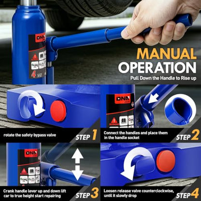 DNA Motoring 4 Ton Hydraulic Car Bottle Jack, Blue, 8000 lbs Capacity | Automotive Welded Bottle Jack For Car SUV Pickup Truck, Auto Repair House Lift, with Manual handle & Carrying Storage Case - color: blue, style: 4 ton