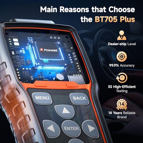 FOXWELL BT705 Plus Car Battery Tester 24V 12V Load Tester, 100-2000CCA Automotive Starter Alternator Tester, Digital Cranking Charging System Tester for Car Truck Marine Heavy Duty, Upgraded BT705